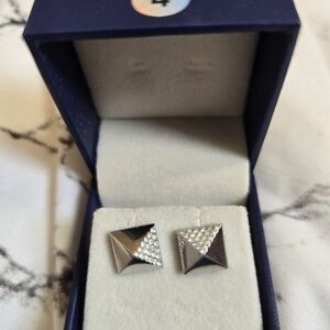 Silver Stud Earrings with Rhinestones
